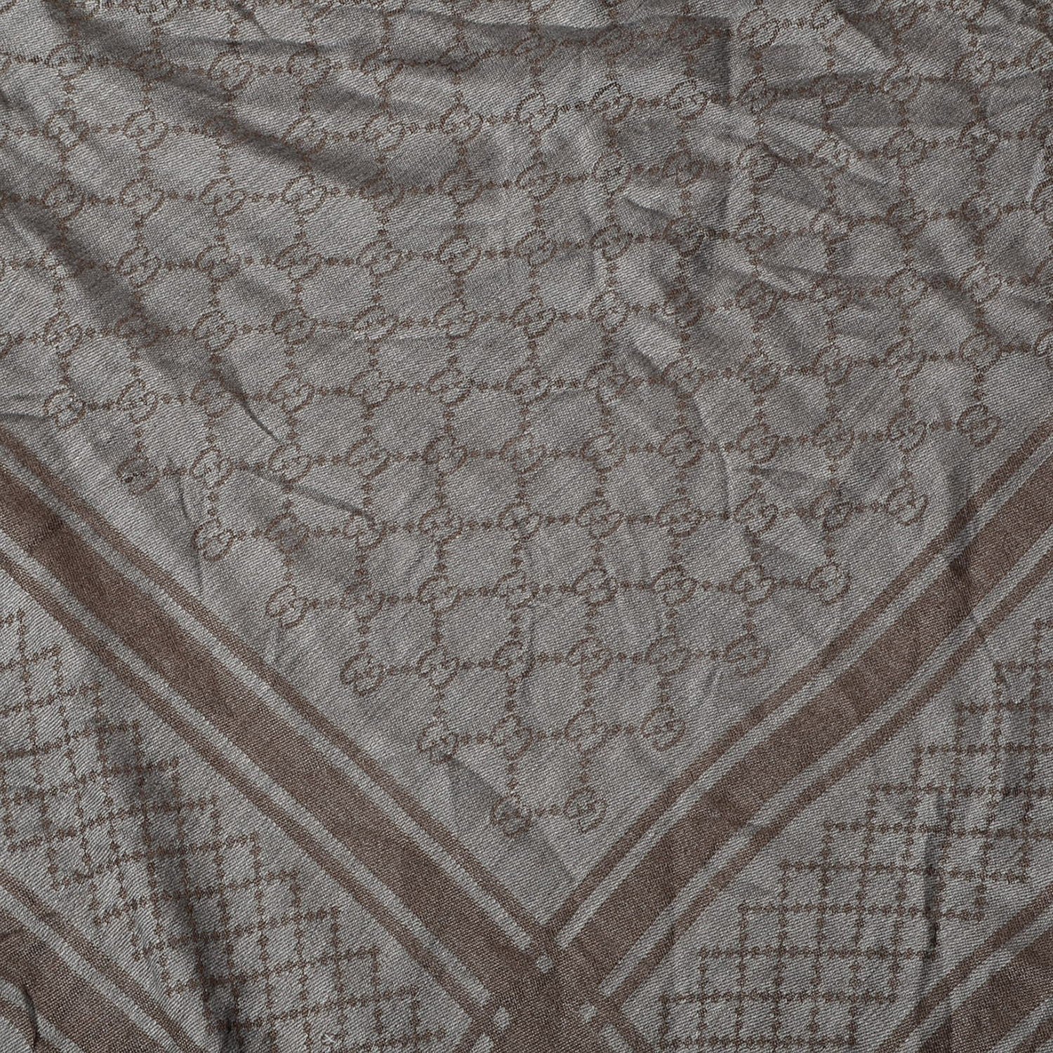 Gucci Wool Silk Fox Fur Monogram Shawl Scarf Brown 4 of 6