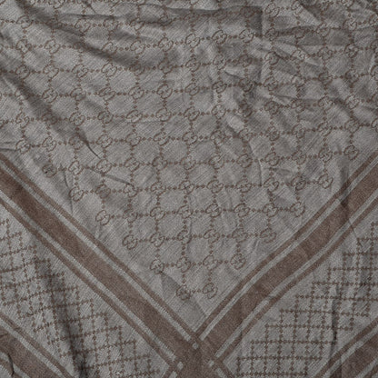 Gucci Wool Silk Fox Fur Monogram Shawl Scarf Brown 4 of 6