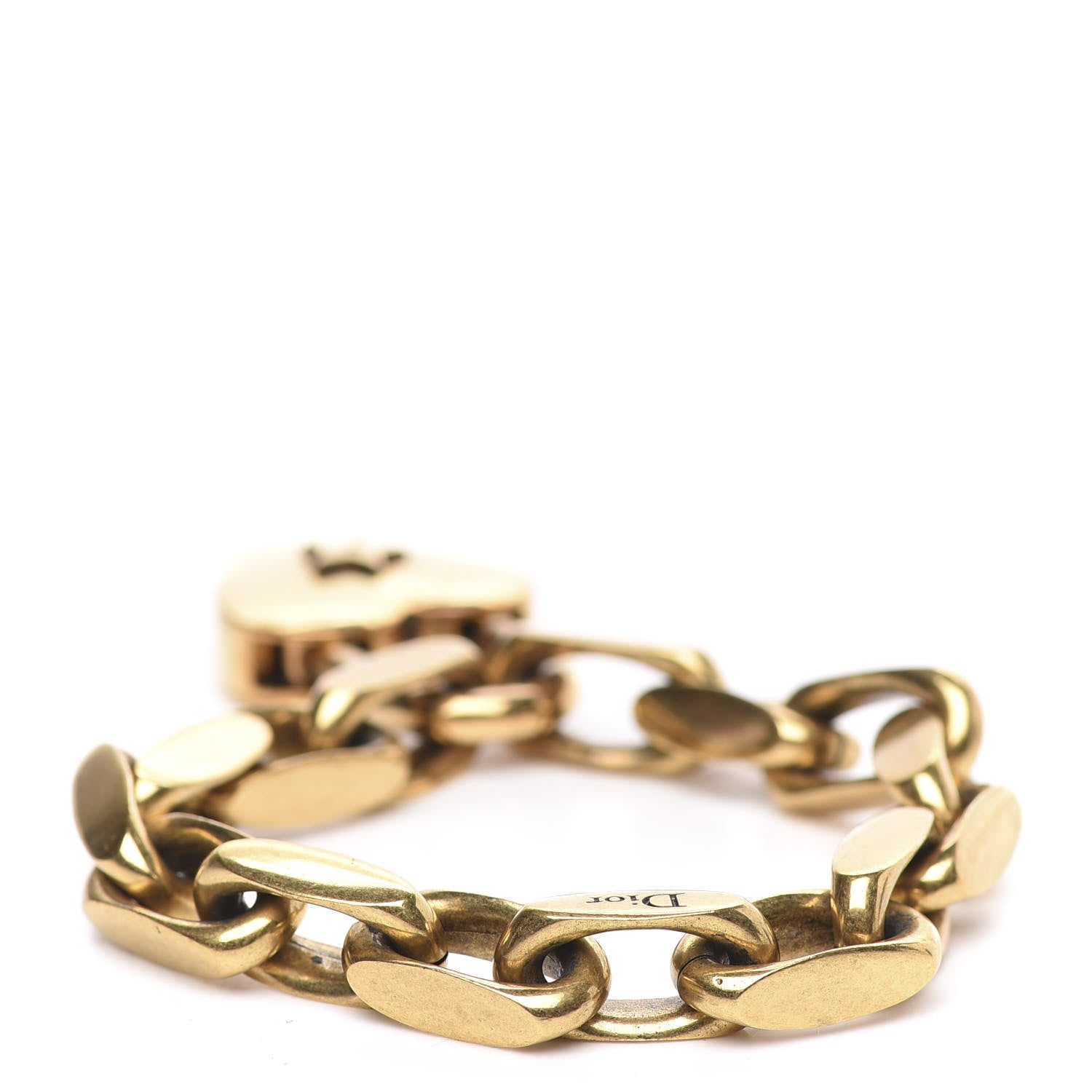 Christian Dior Metal Heart Lock Chain Bracelet Gold 3 of 4