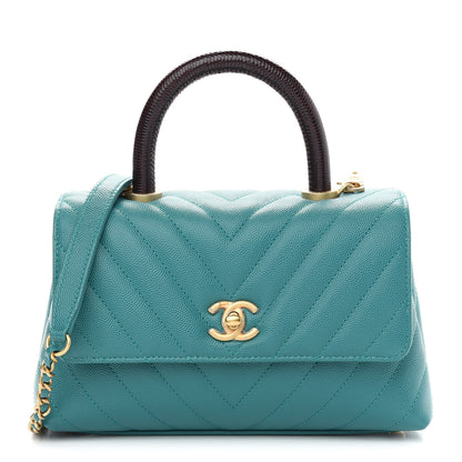 Chanel Caviar Lizard Embossed Chevron Quilted Mini Coco Handle Flap Green 1 of 9