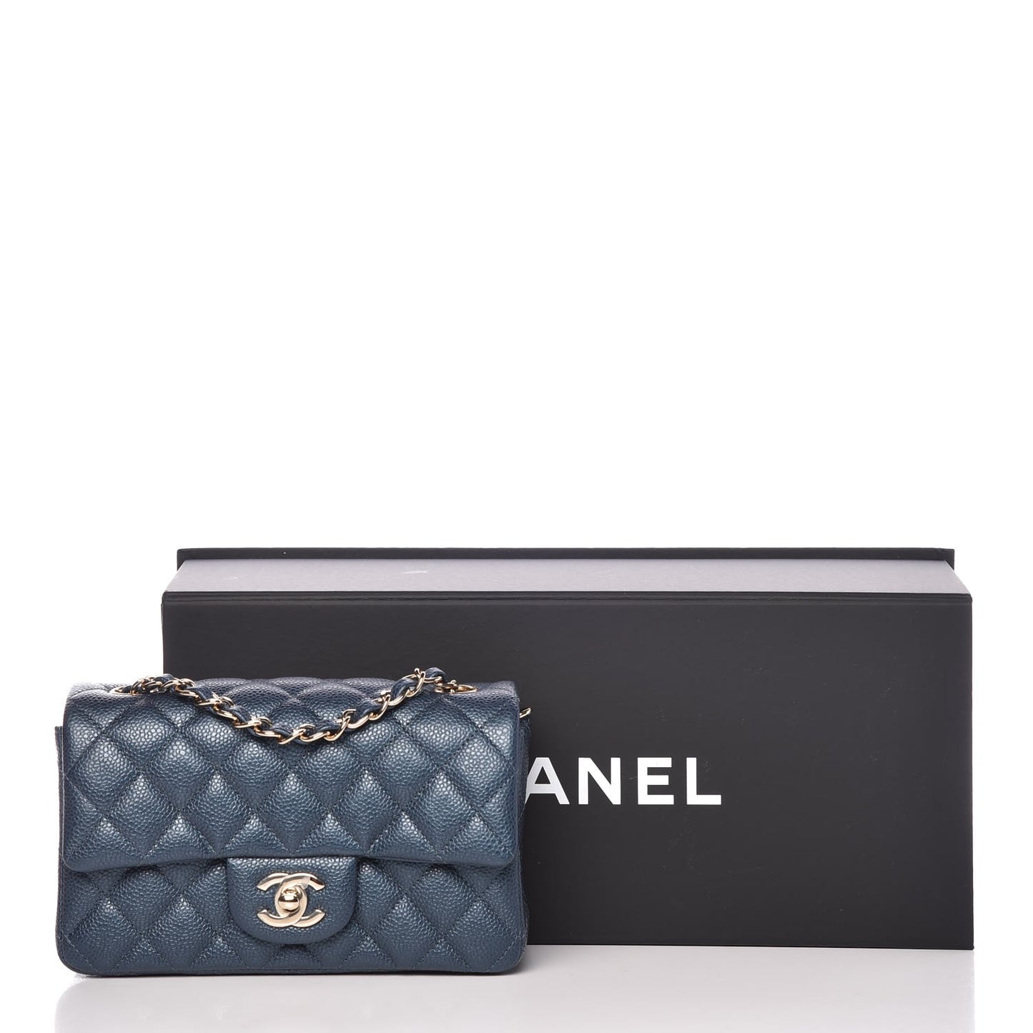 Metallic Caviar Quilted Mini Rectangular Flap Dark Blue