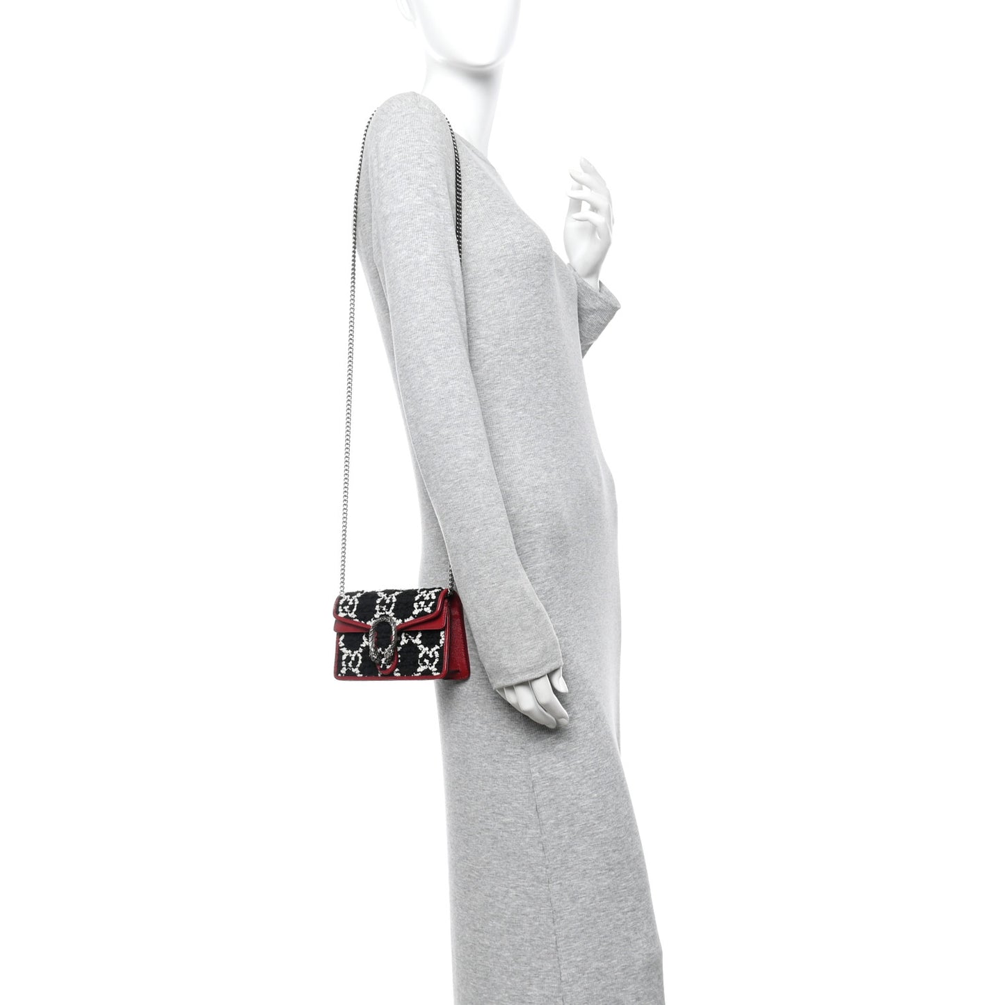 Tweed GG Monogram Super Mini Dionysus Shoulder Bag Black White Romantic Cherry