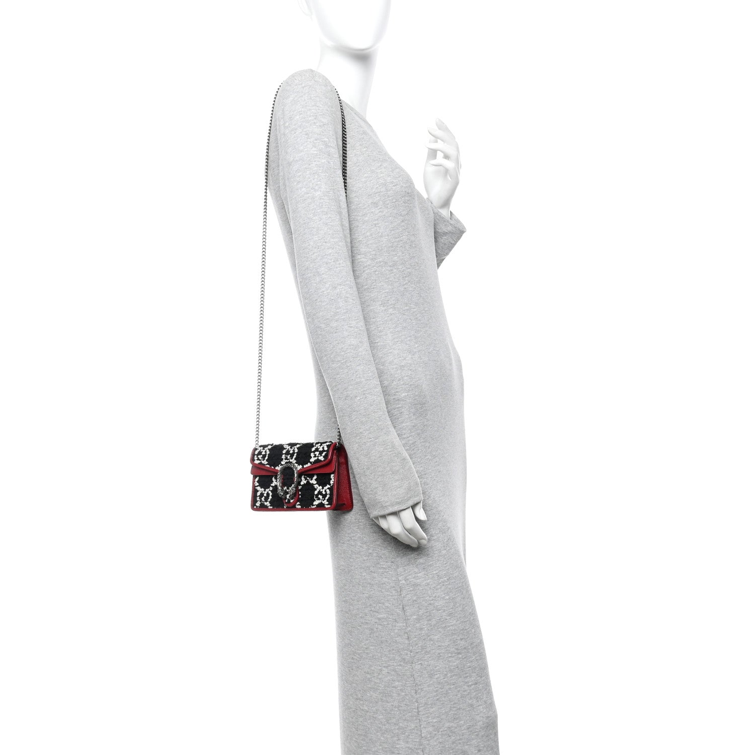 Gucci Tweed GG Monogram Super Mini Dionysus Shoulder Bag Black White Romantic Cherry 2 of 10