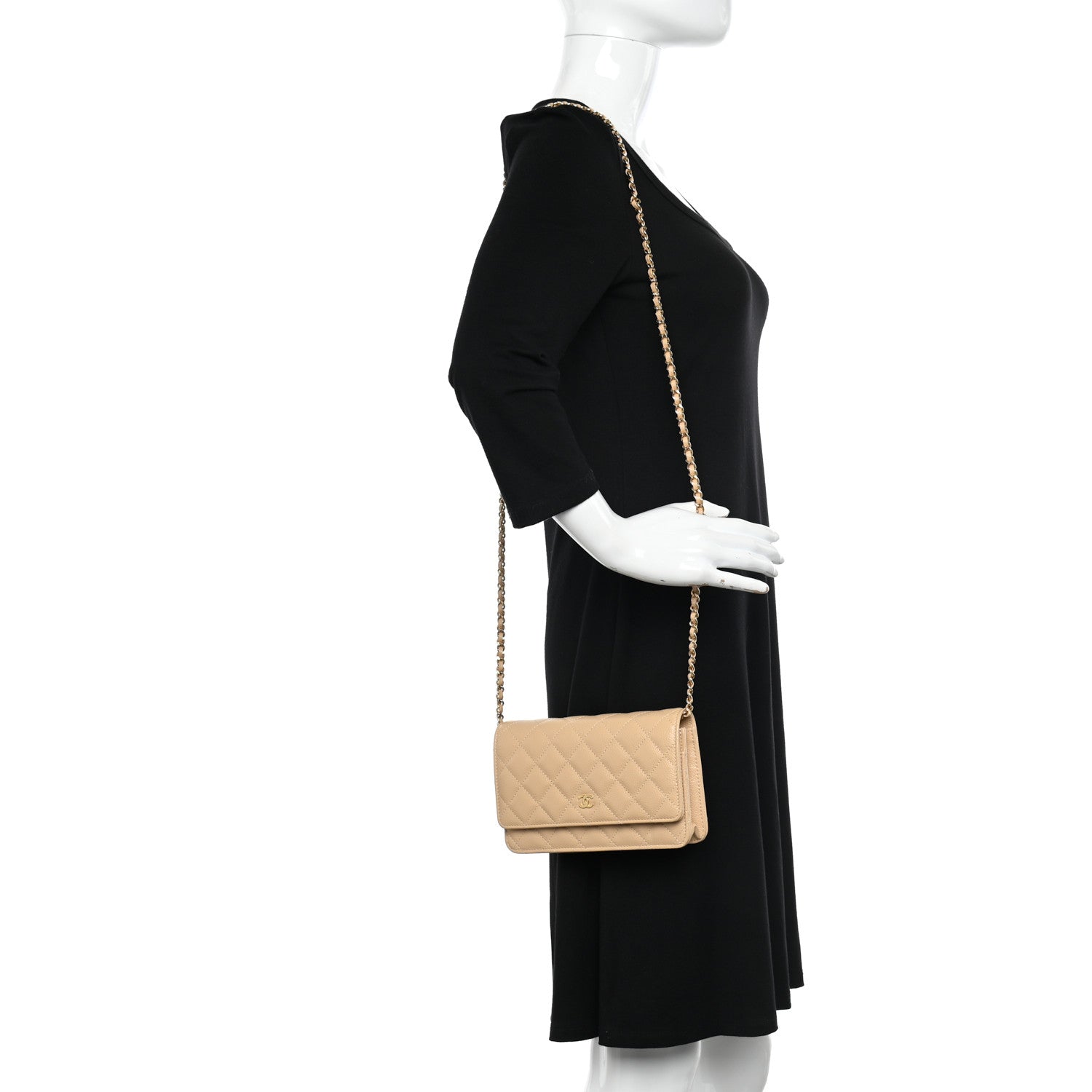 Chanel Caviar Quilted Wallet On Chain WOC Beige 2 of 12