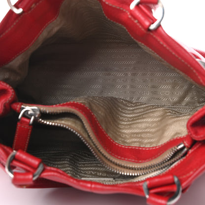 Prada Vitello Daino Buckle Shoulder Bag Rosso 5 of 17
