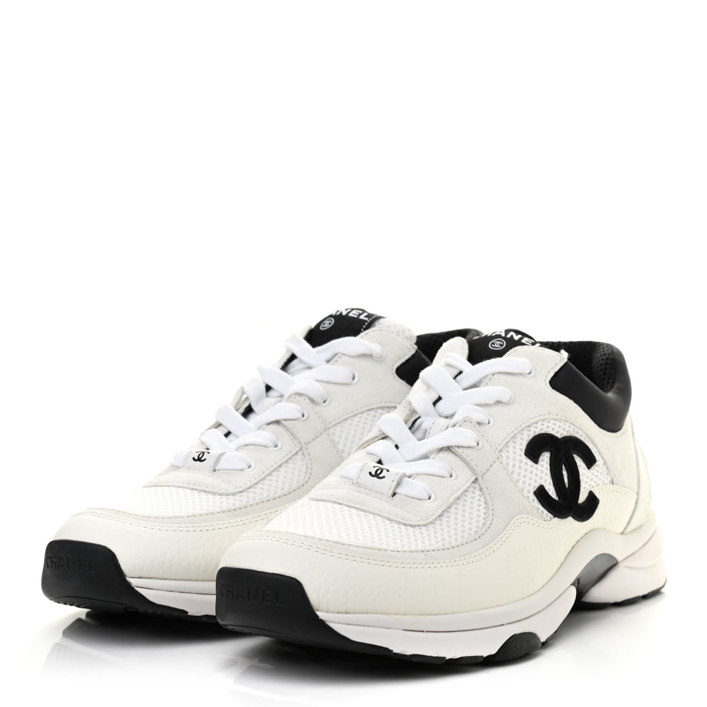 Mesh Suede Calfskin Grained Calfskin Womens CC Sneakers 40.5 White Black