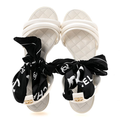 Chanel Lambskin Silk CC Wrap Ankle Sandals 38 White 2 of 10