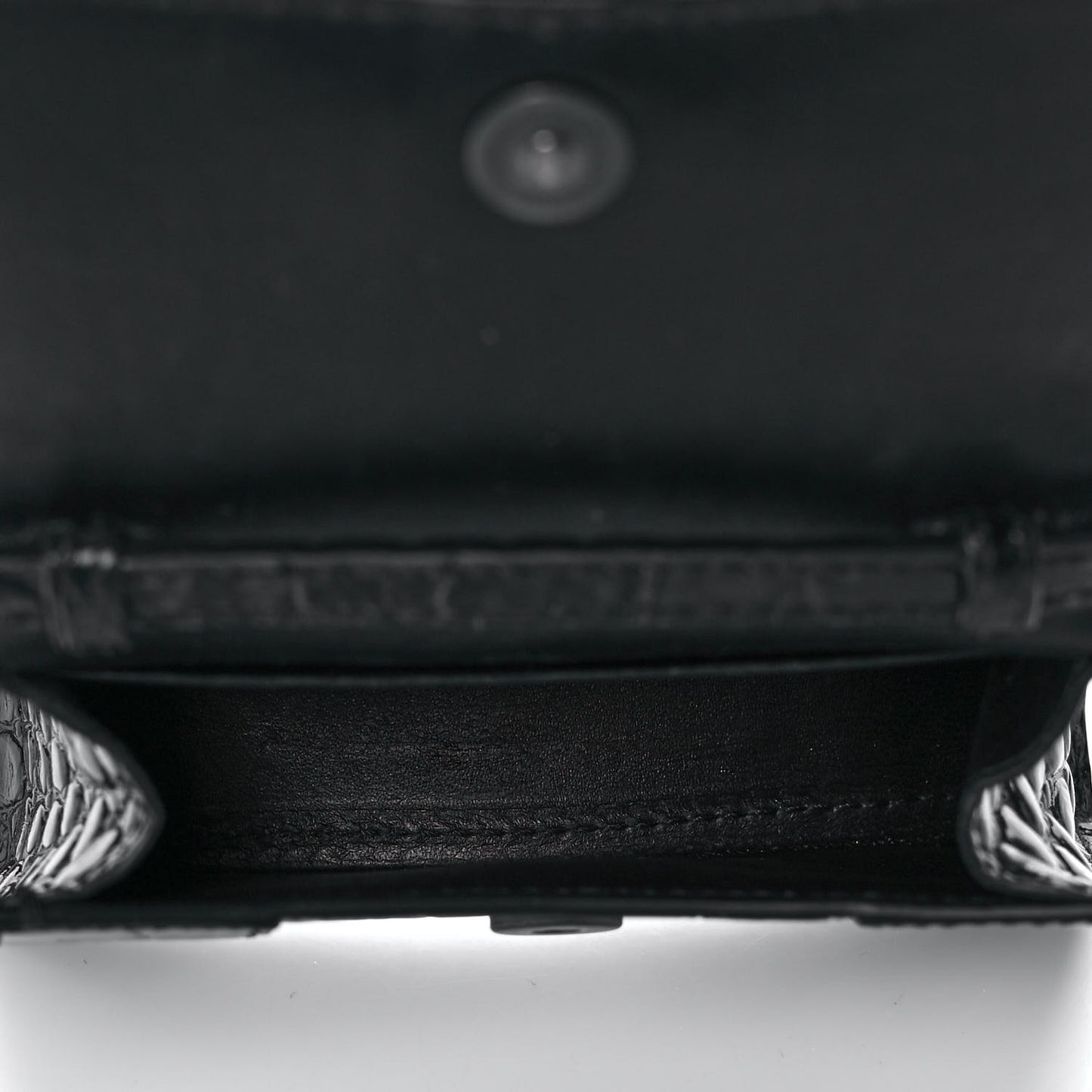 Shiny Calfskin Monochrome Crocodile Embossed Hourglass Top Handle Bag Mini Black