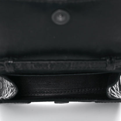 Balenciaga Shiny Calfskin Monochrome Crocodile Embossed Hourglass Top Handle Bag Mini Black 5 of 9