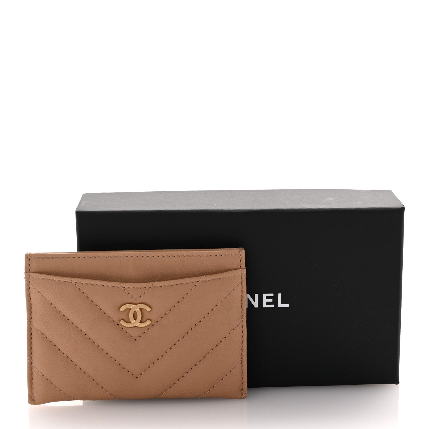 Chanel Sheepskin Chevron Quilted Card Holder Beige 9 of 9