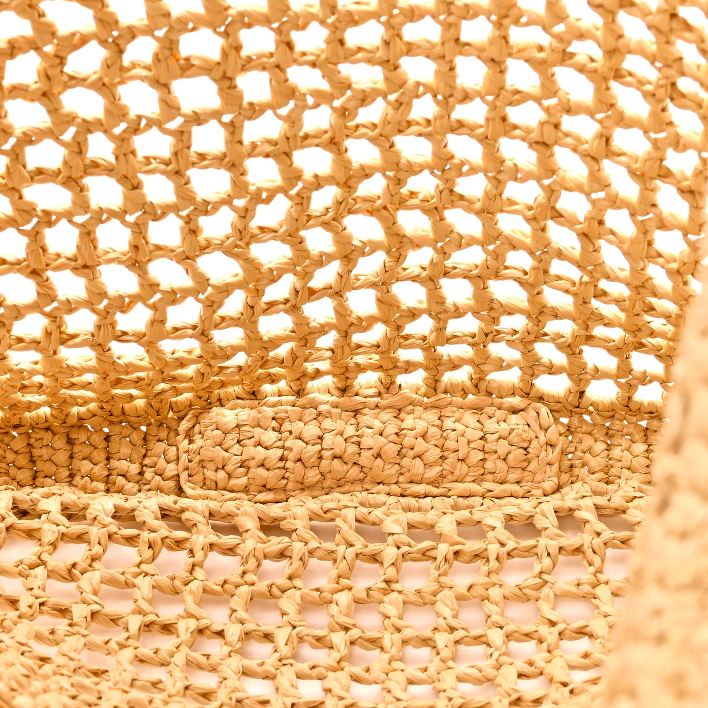 Yarn Raffia Effect Crochet Logo Embroidered Tote Bag Naturale