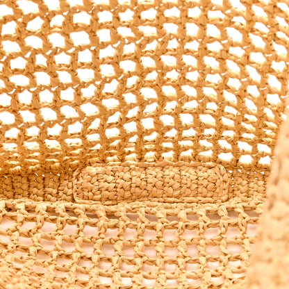 Prada Yarn Raffia Effect Crochet Logo Embroidered Tote Bag Naturale 6 of 9