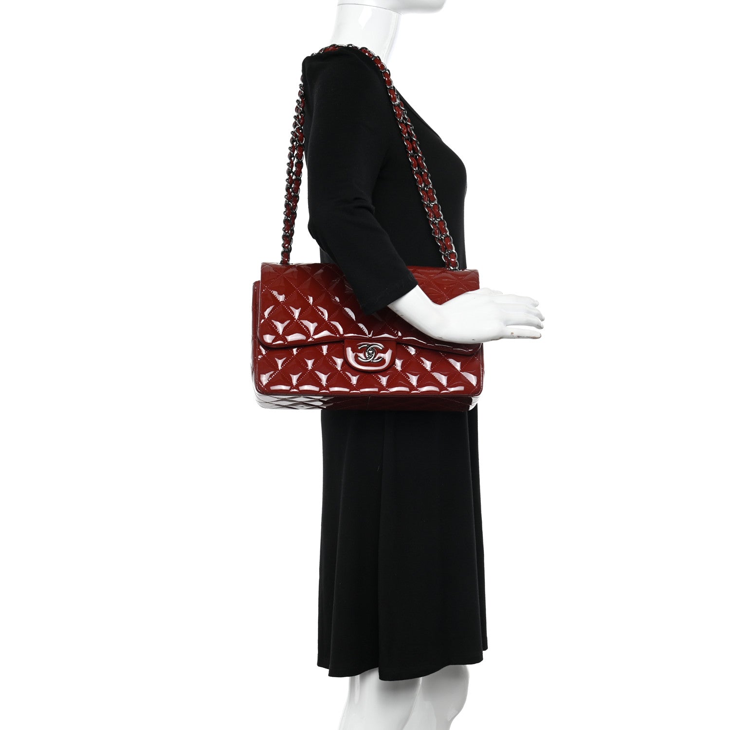 Chanel Patent Quilted Jumbo Double Flap Dark Red 2 of 10