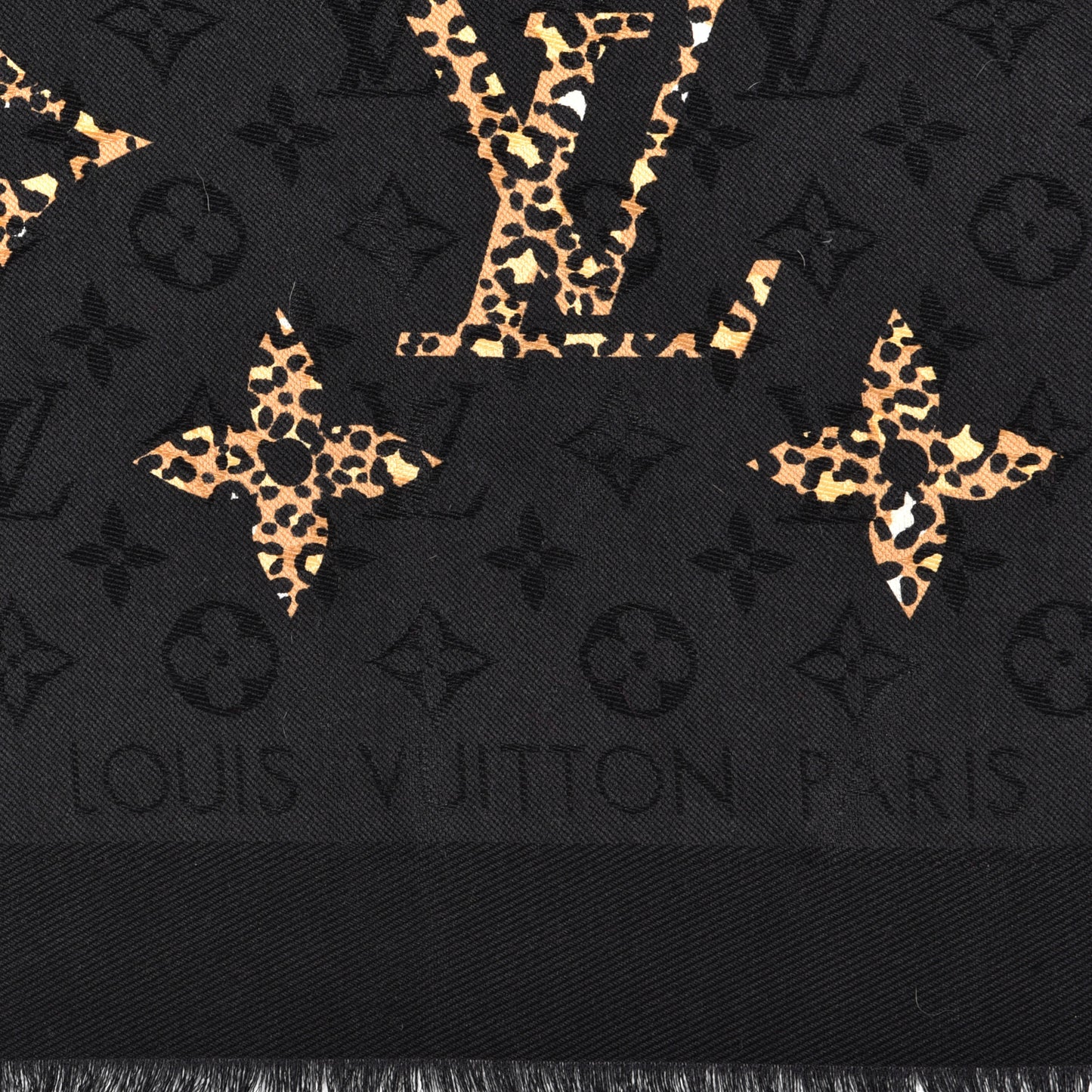 Wool Silk Monogram Giant Jungle Shawl Black