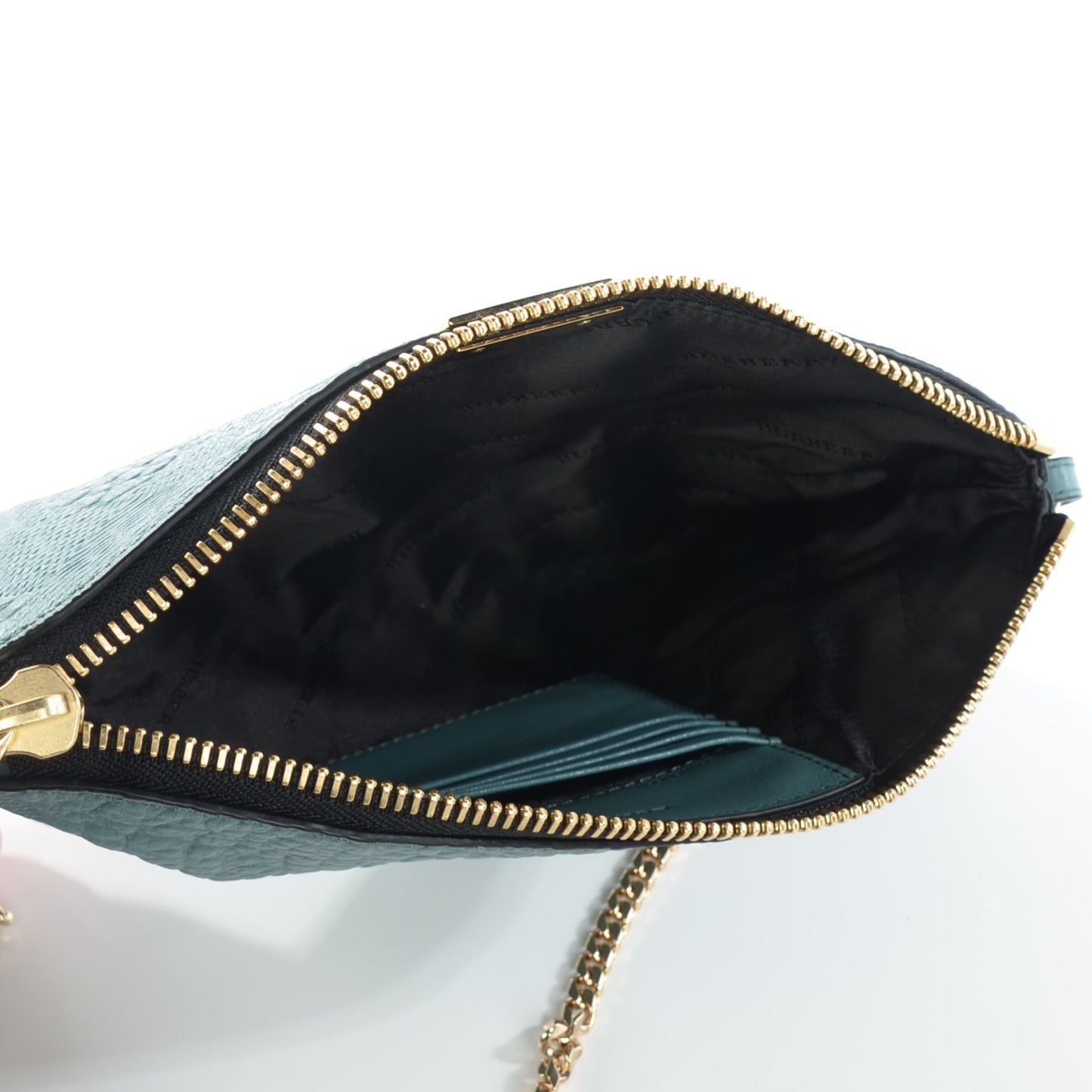 Signature Grain Calfskin Check Embossed Peyton Crossbody Clutch Bag Celadon Blue