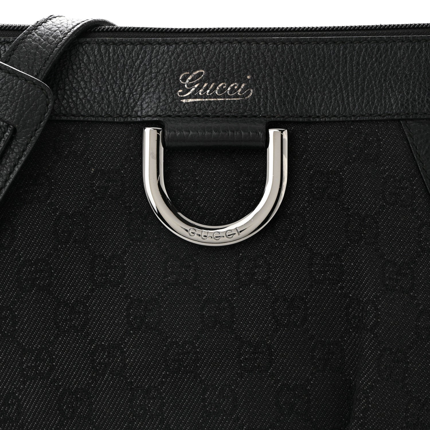Gucci Denim Monogram Small D Silver Ring Messenger Black 8 of 19