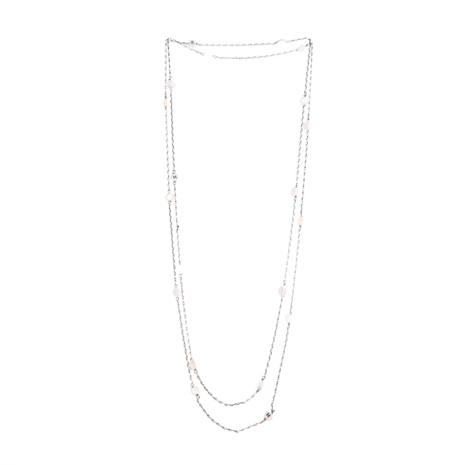Chanel Pearl Beaded CC Long Necklace Silver 3 of 4