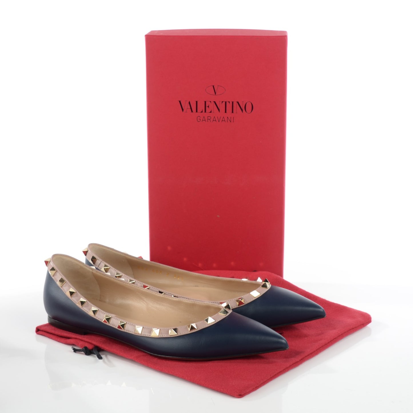 Nappa Rockstud Ballerina Flats 38.5 Marine Poudre