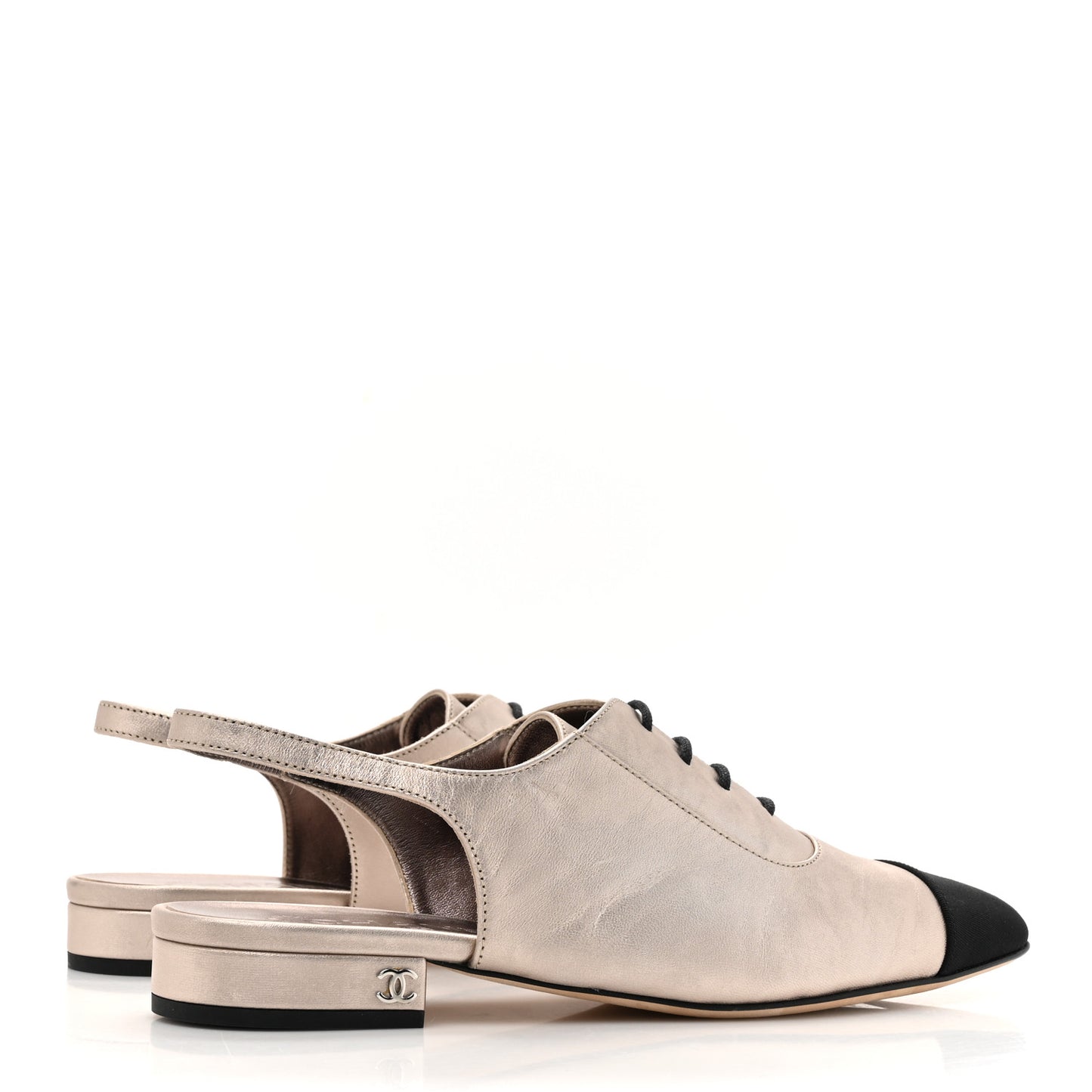 Laminated Lambskin Grosgrain Lace Up Slingback Flats 37 Copper Black