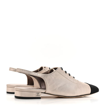 Chanel Laminated Lambskin Grosgrain Lace Up Slingback Flats 37 Copper Black 4 of 11