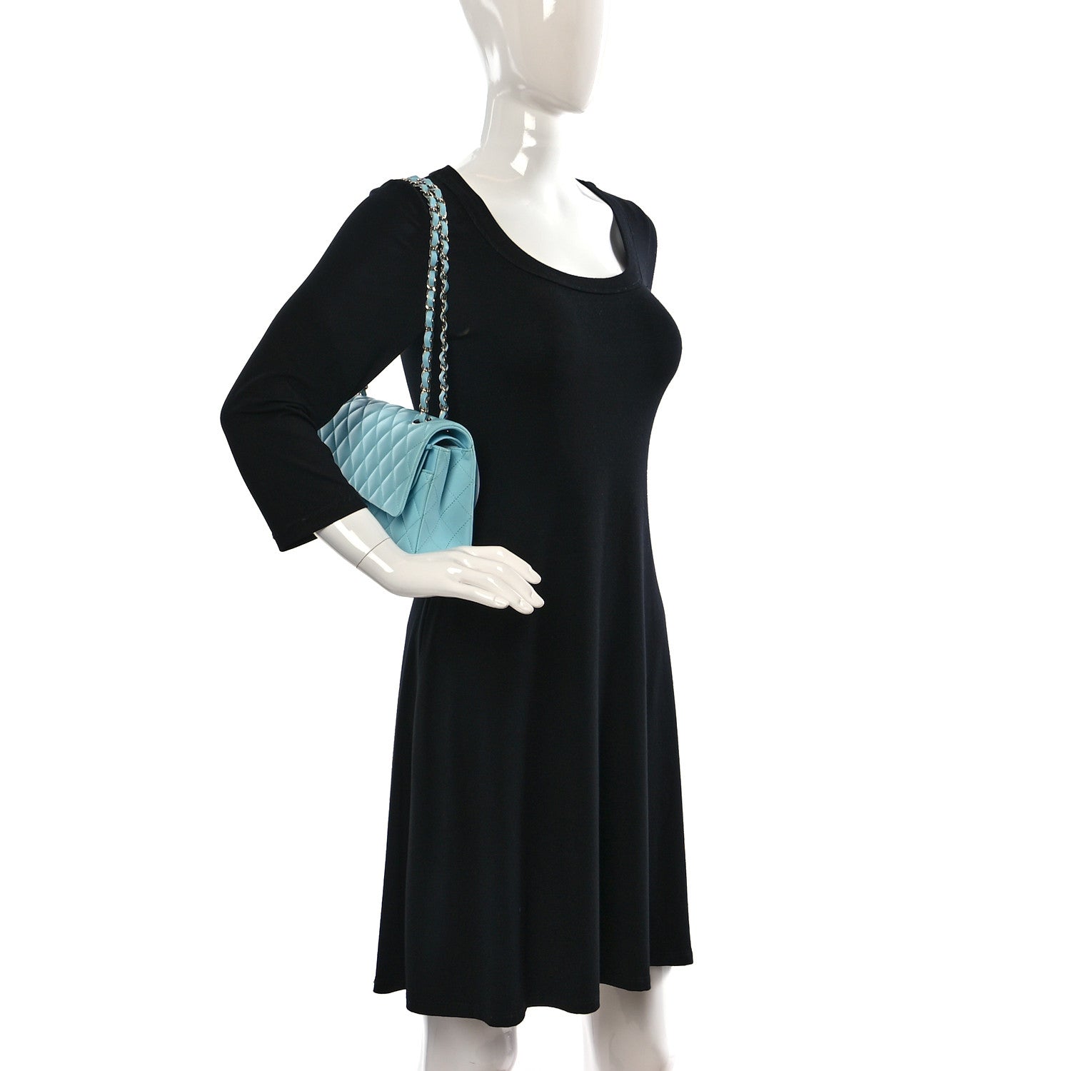 Chanel Lambskin Quilted Medium Double Flap Light Blue 2 of 9