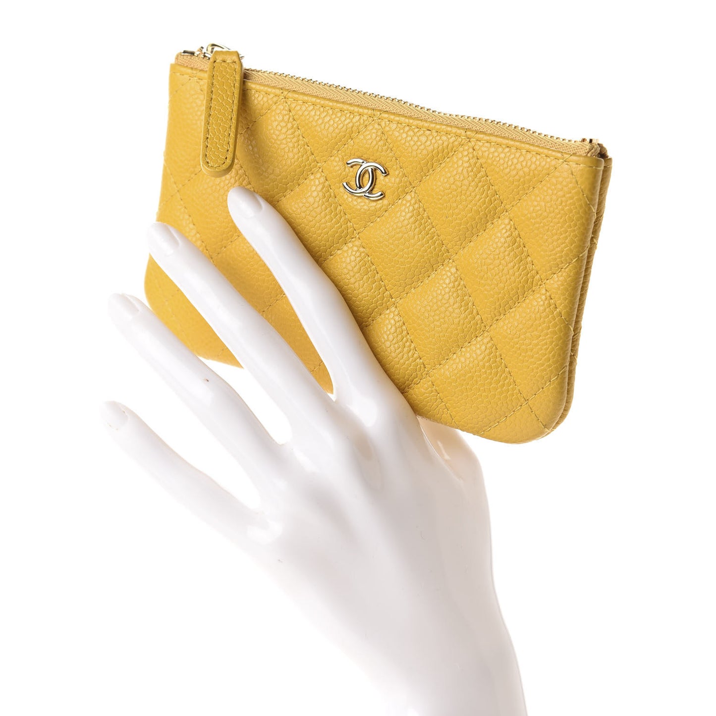 Caviar Quilted Small Cosmetic Case Yellow