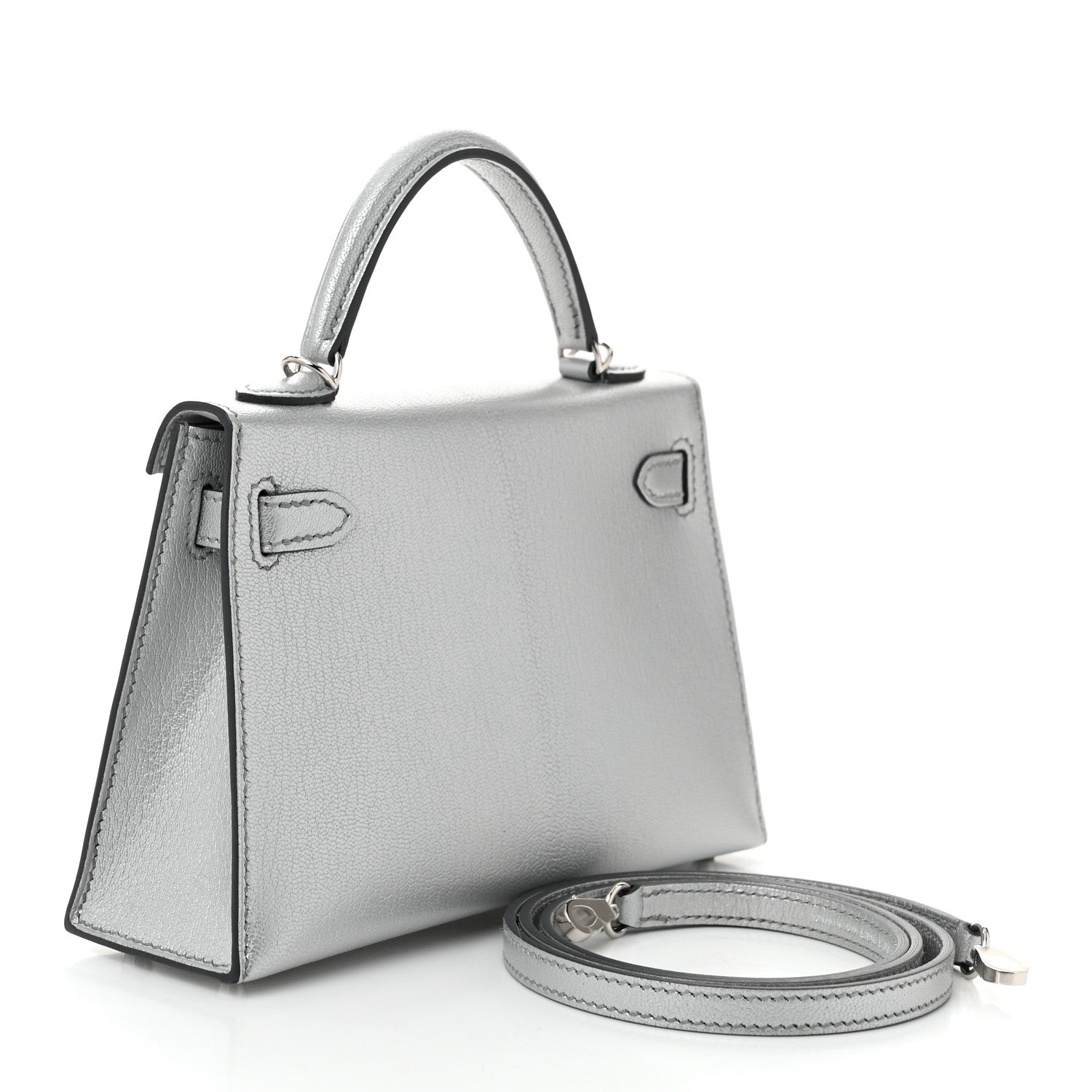 Hermes Metallic Chevre Chamkilight Mini Kelly Sellier 20 Argent 3 of 11