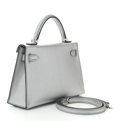 Hermes Metallic Chevre Chamkilight Mini Kelly Sellier 20 Argent 3 of 11