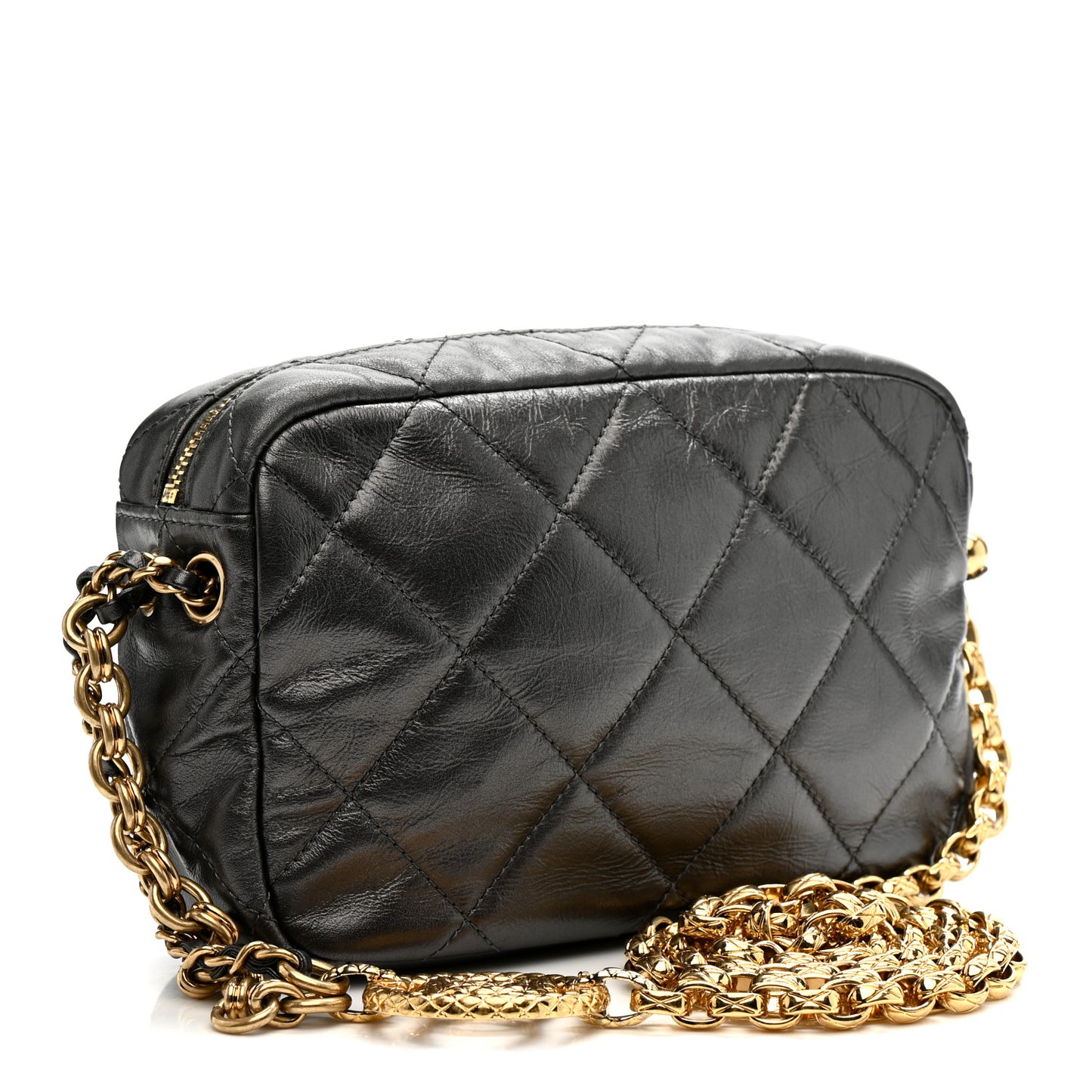 Metallic Calfskin Pearl Quilted CC Mini Camera Case Ruthenium