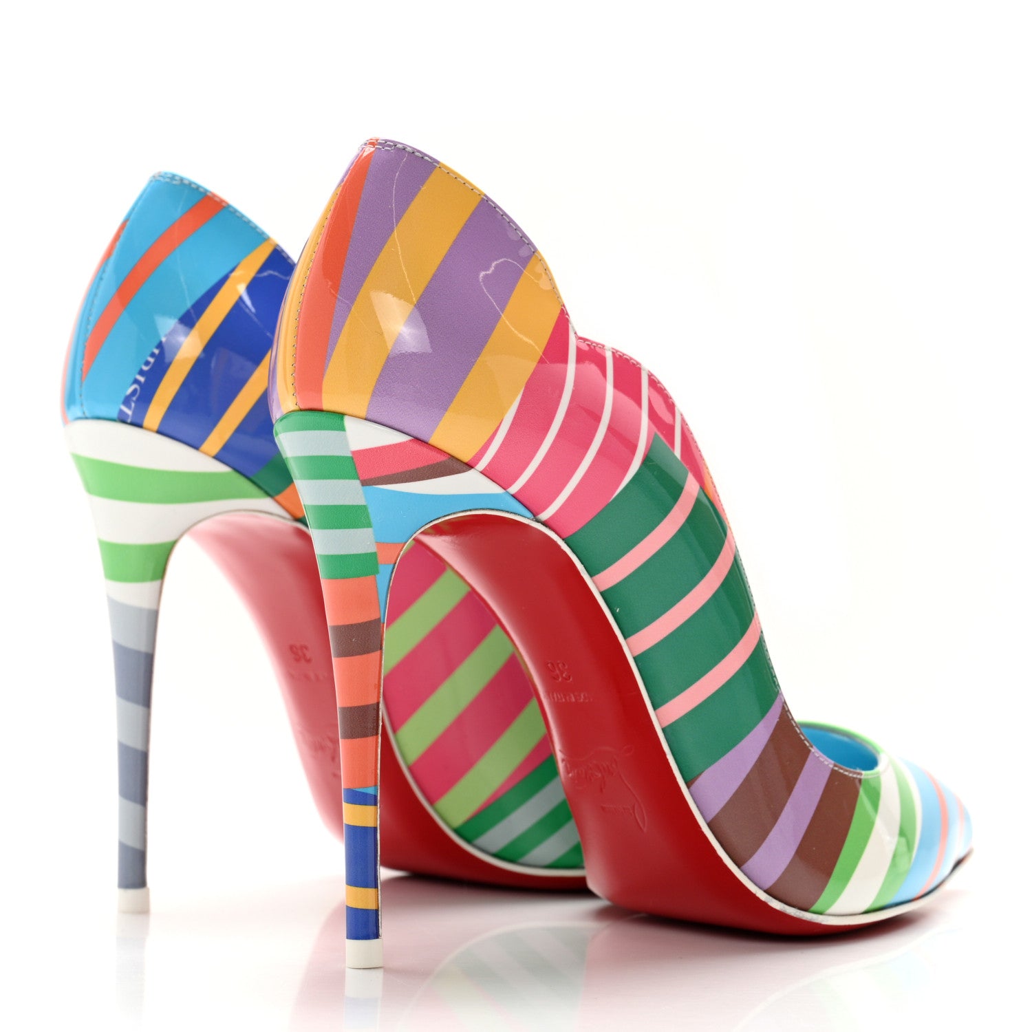 Christian Louboutin Patent Striped Grand Bain Swimming Pool Hot Chick 100 Pumps 36 Multicolor Lin Blue White 4 of 9