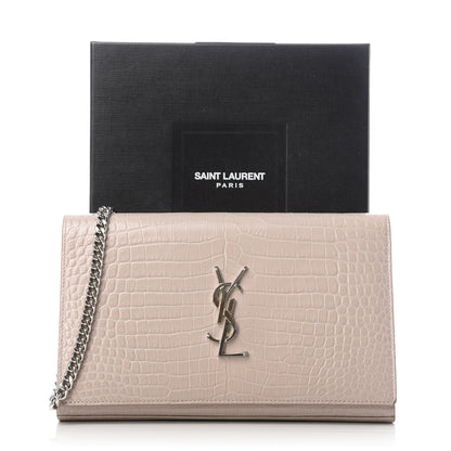 Saint Laurent Calfskin Crocodile Embossed Monogram Chain Wallet Rose Antic 10 of 12