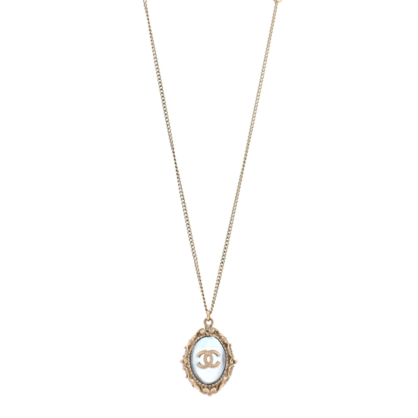 Enamel CC Oval Necklace Gold Blue