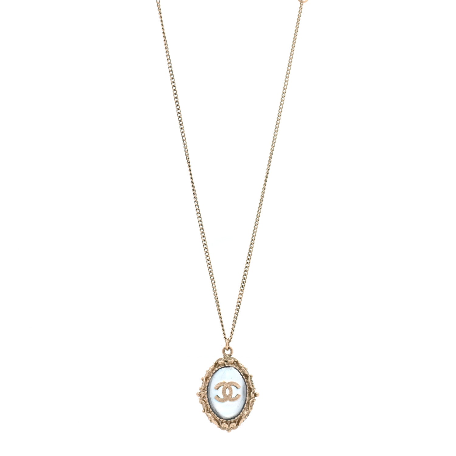 Chanel Enamel CC Oval Necklace Gold Blue 1 of 6
