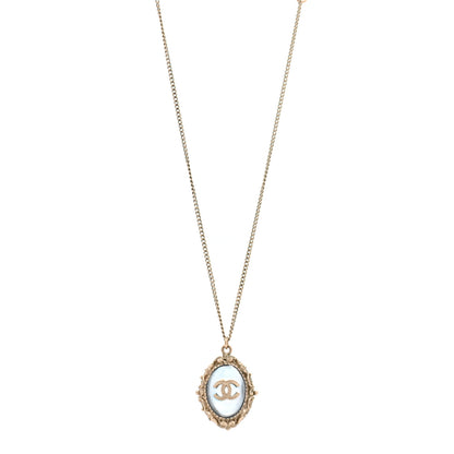 Chanel Enamel CC Oval Necklace Gold Blue 1 of 6