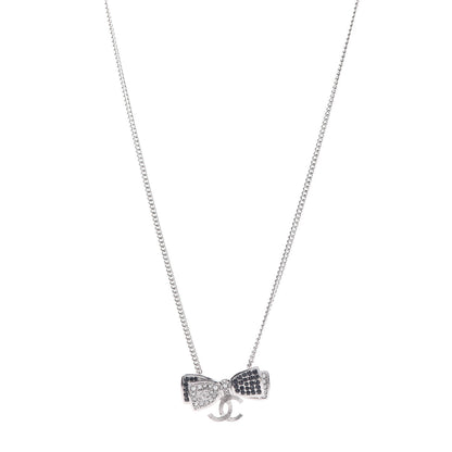 Chanel Crystal CC Bow Necklace Silver Black 1 of 5