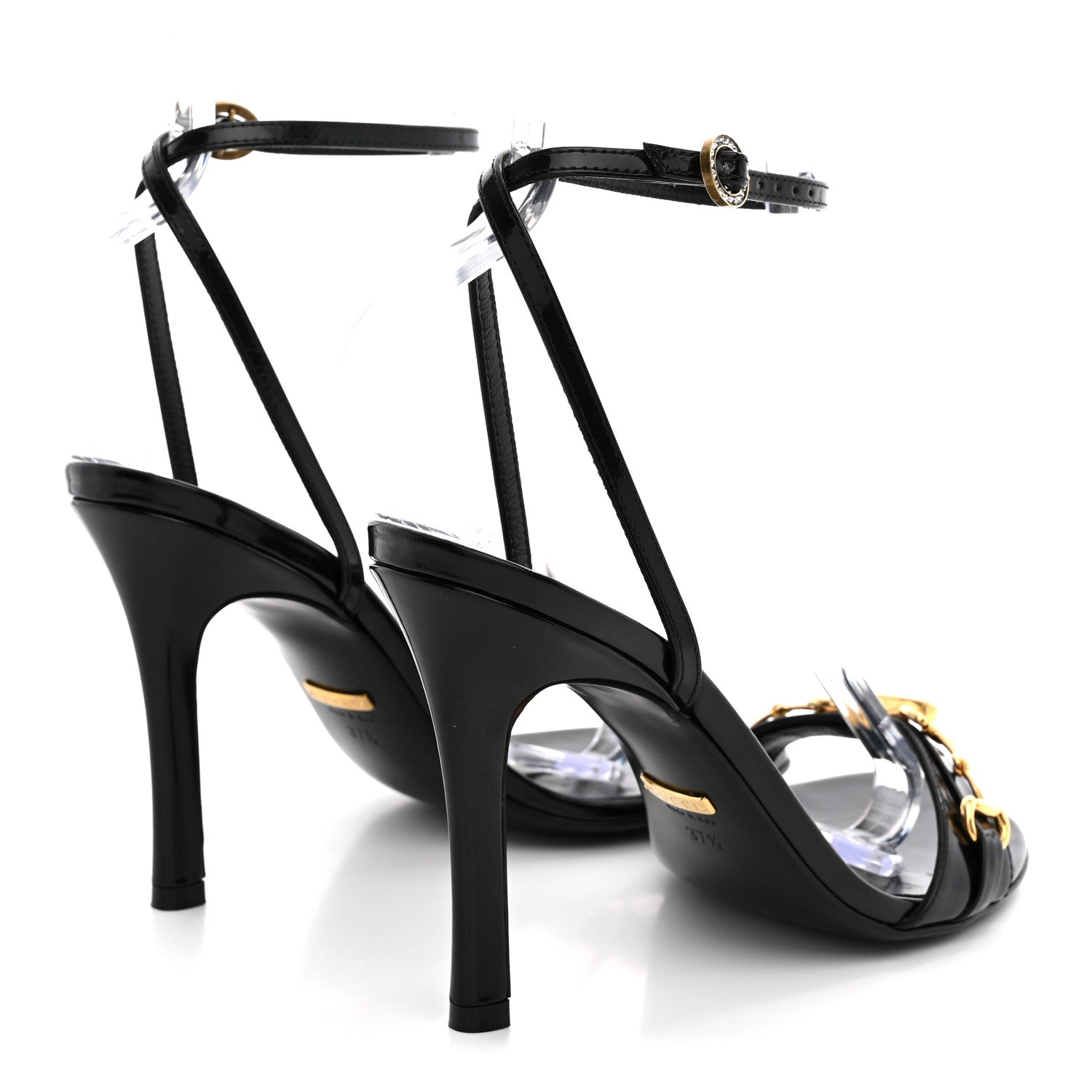 Gucci Regent Calfskin Crystal Strappy Horsebit Sandals 37.5 Black 5 of 11