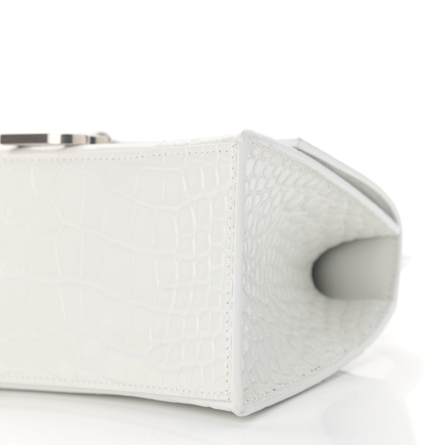 Balenciaga Calfskin Crocodile Embossed Small Hourglass Top Handle Bag White 10 of 13