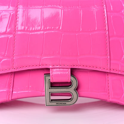 Balenciaga Shiny Calfskin Crocodile Embossed Hourglass Top Handle Bag XS Neon Pink 12 of 12
