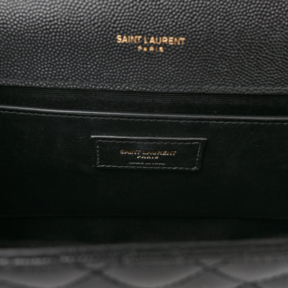 Saint Laurent Grain De Poudre Textured Mixed Matelasse Triquilt Medium Monogram Satchel Black 6 of 10