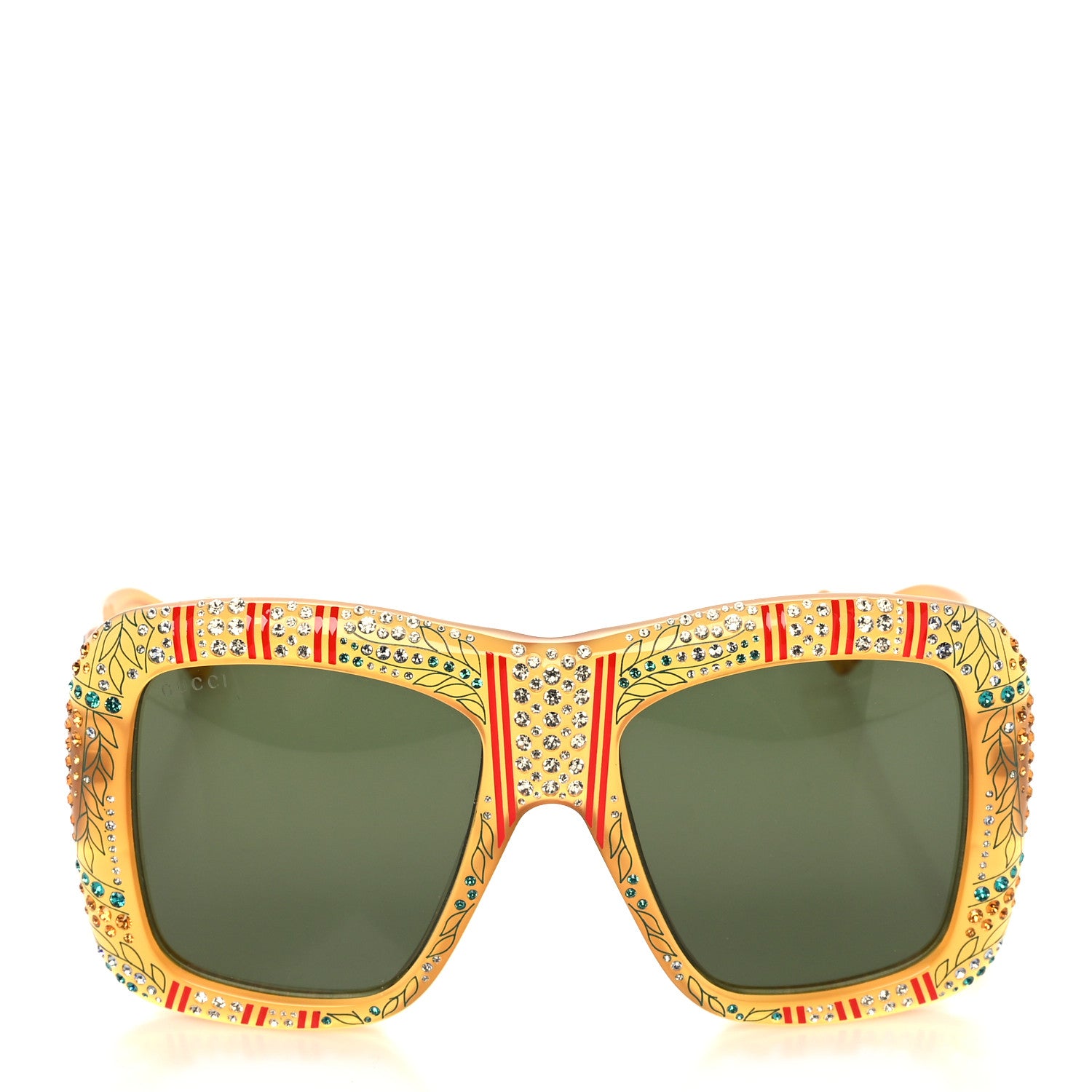 Gucci Acetate Crystal Square Frame Sunglasses GG0498S Yellow 2 of 8