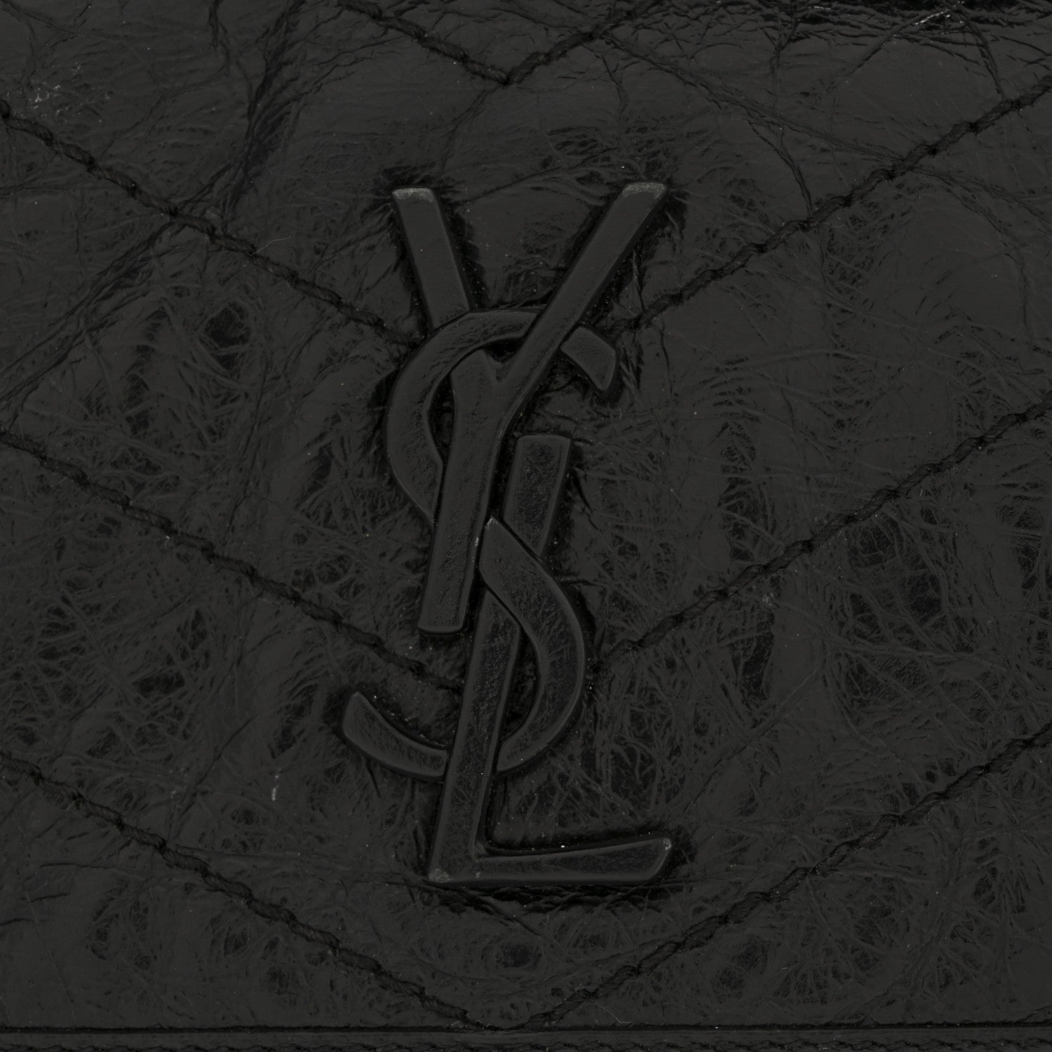 Saint Laurent Crinkled Calfskin Matelasse Monogram Baby Niki Chain Satchel Black 12 of 13