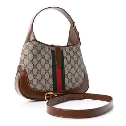 Gucci GG Supreme Monogram Azalea Calfskin Web Small Jackie 1961 Hobo Beige Ebony Brown Sugar 3 of 11