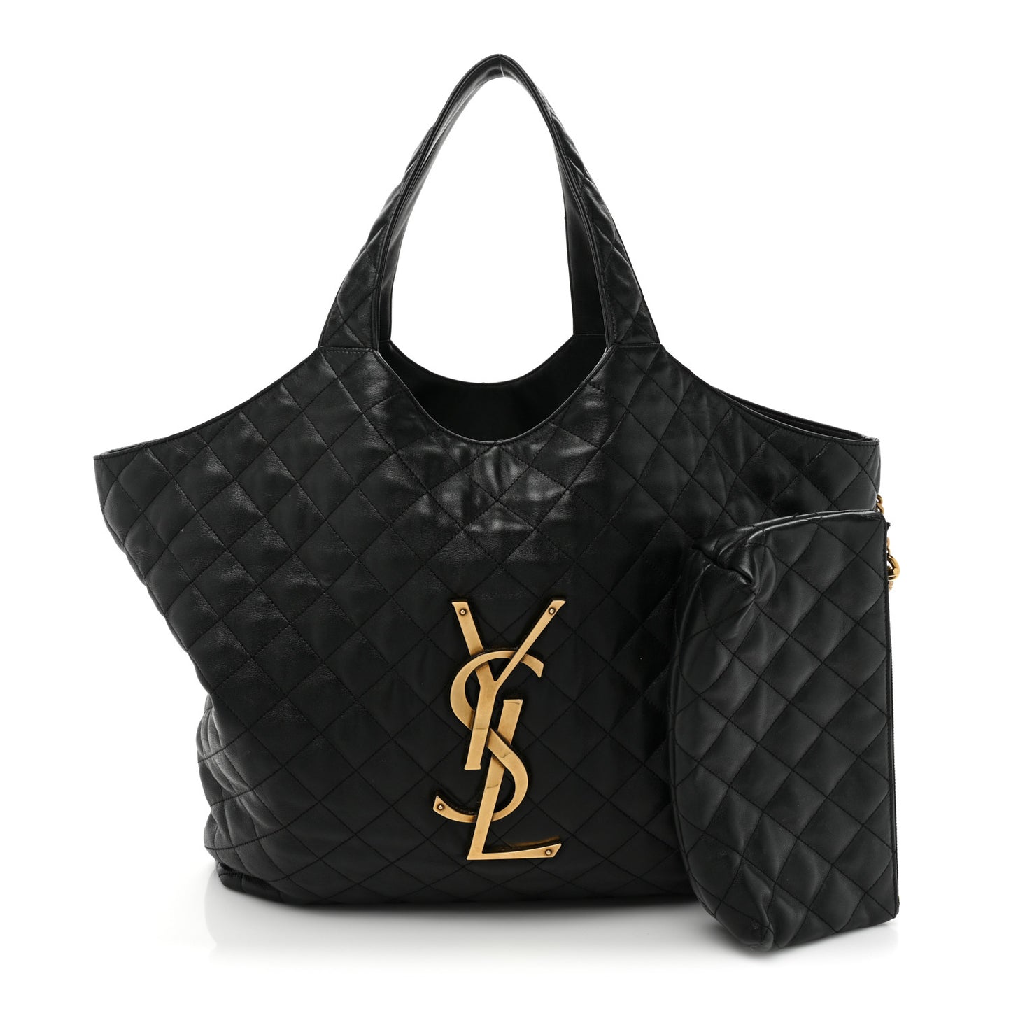 Lambskin Quilted Maxi Icare Shopping Tote Black