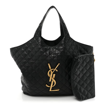 Saint Laurent Lambskin Quilted Maxi Icare Shopping Tote Black 3 of 17