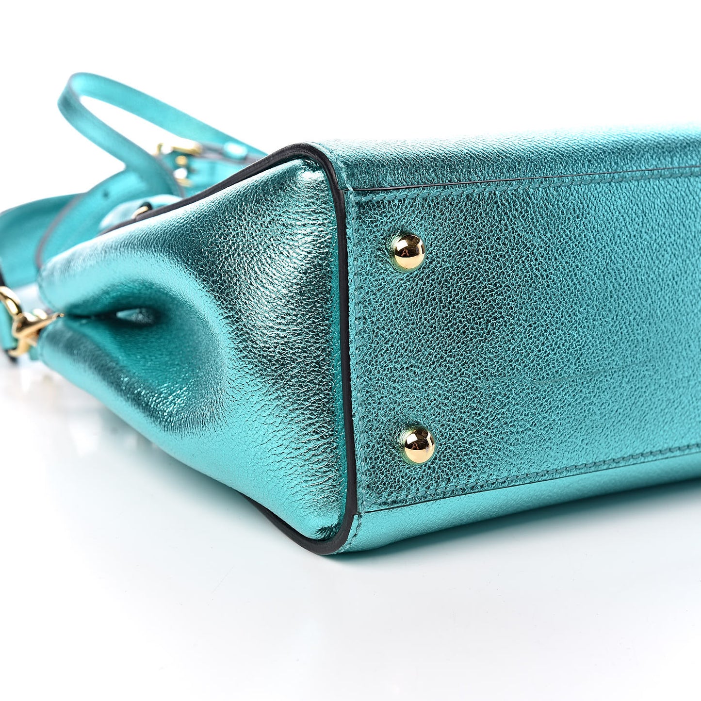 Metallic Soft Grain Calfskin Small Buckle Tote Emerald