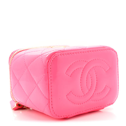 Chanel Patent Quilted Pearl Crush Mini Vanity Case With Chain Neon Pink 4 of 10