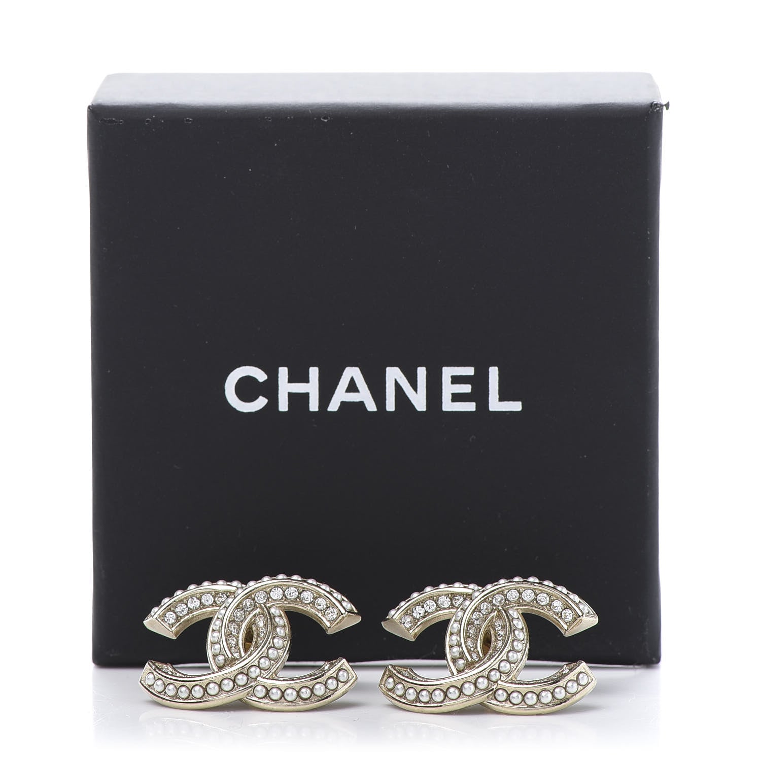 Chanel Crystal Pearl Chain Mania CC Earrings Gold 5 of 5