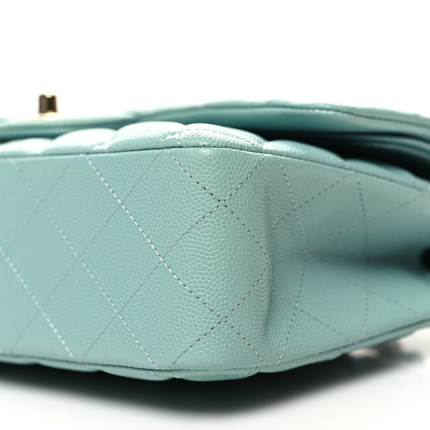 Caviar Quilted Medium Double Flap Light Blue