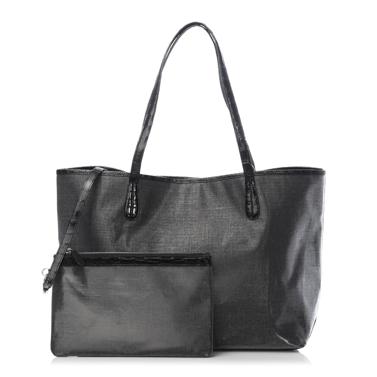 Nancy Gonzalez Coated Linen Crocodile Medium Erica Shopper Tote Black 1 of 12