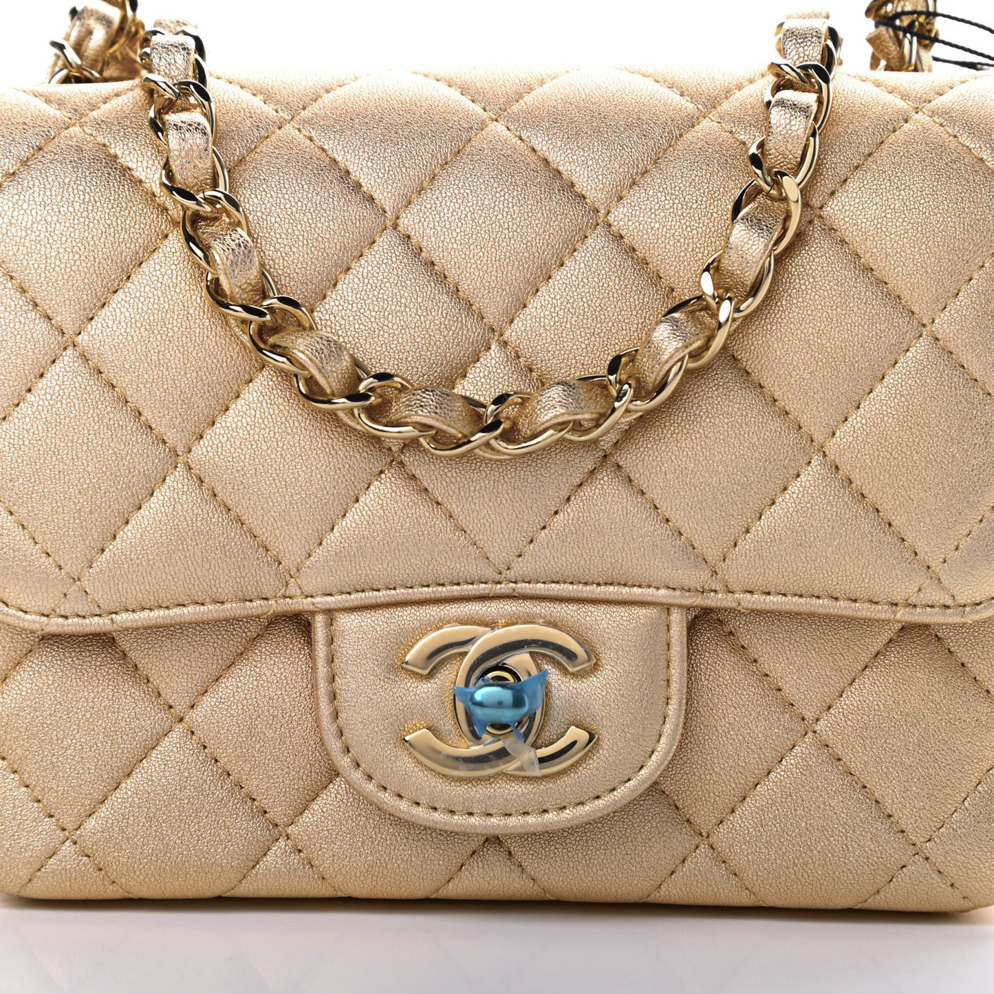 Metallic Lambskin Quilted Mini Square Flap Gold